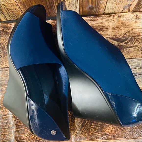 Calvin Klein Peep Toe Fabric Wrap Wedge Heels size 8 1/2 - 9 blue - Picture 6 of 14
